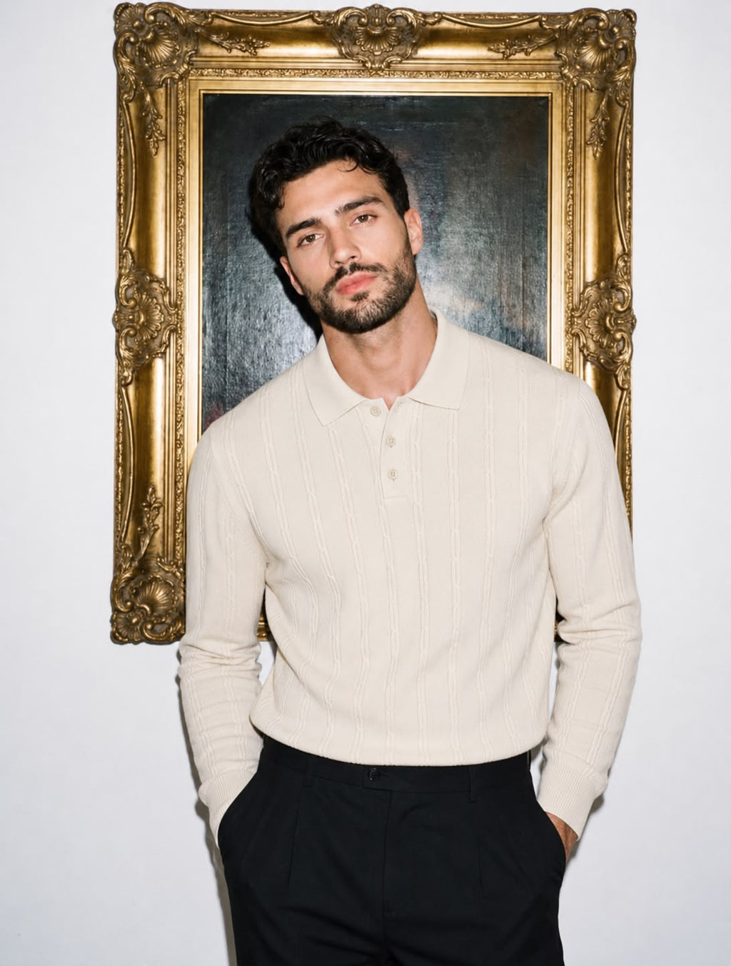 Royal Cable Knit Polo in Ivory