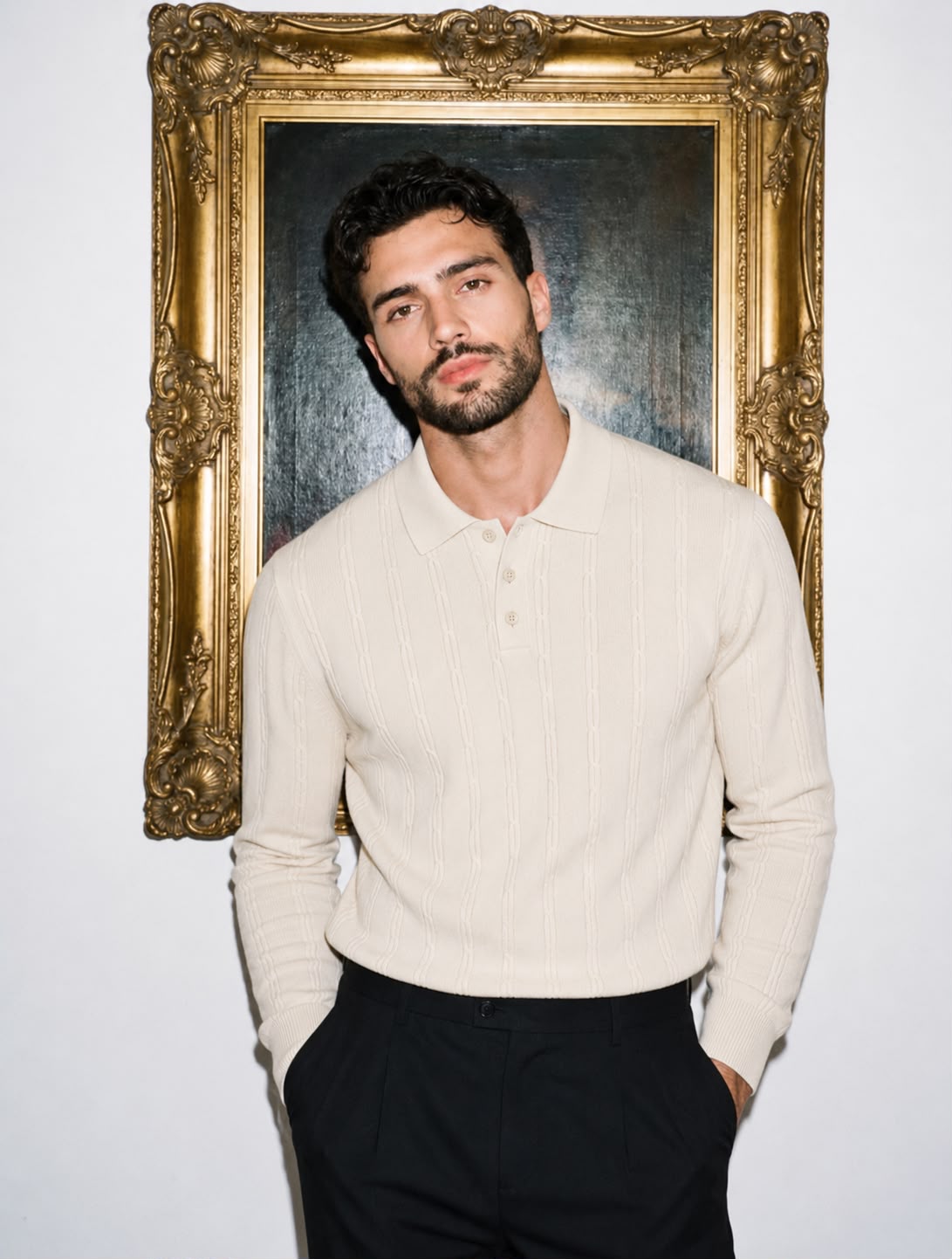 Royal Cable Knit Polo in Ivory