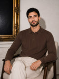 Royal Cable Knit Polo in Chocolate Brown