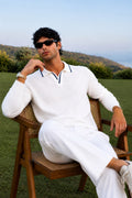 Monaco Knit Polo in White with Navy Tipping