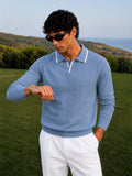 Monaco Knit Polo in Sky Blue with White Tipping and Zip Placket